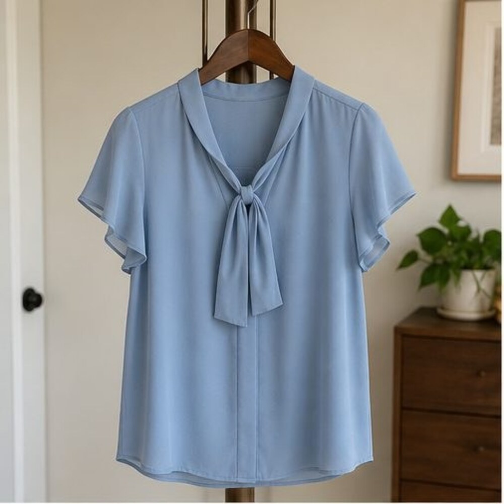 Blue V Neck Top